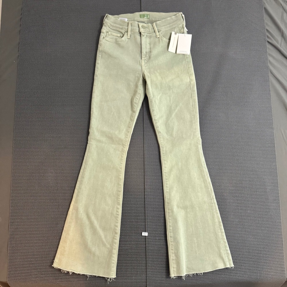 MOTHER Anthropologie The Chomp Heel Flare Jeans Moss Green 25 NWT